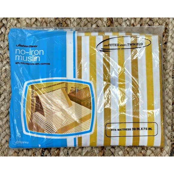 Vintage JCPenney Fashion Manor Twin  Sheet Set , Marigold Stripe, NIP - Picture 10 of 16